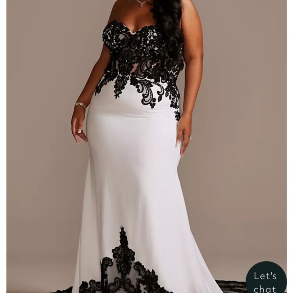 David's Bridal Black and White Strapless Gown Galina signature